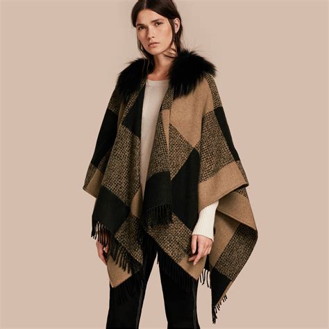 poncho burberry outlet|burberry fur trimmed poncho.